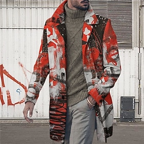 Men's Graphic Prints Graffiti Winter Coat Overcoat Coat Warm Comfortable Breathable Fashion Streetwear Business Work Wear to work Going out Pocket Print Fall