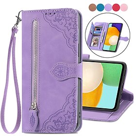 Phone Case For Samsung Galaxy S25 S23 S22 S21 FE S21 Ultra Plus A34 A54 A33 A13 S20 Wallet Case Flip Zipper with Wrist Strap Solid Colored PU Leather