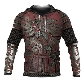 Homme Sweat à Capuche Argent Rouge Marron Gris Capuche Imprimés Photos Armure Imprimer Du Quotidien Des Sports 3D Effet Vêtement De Rue Des