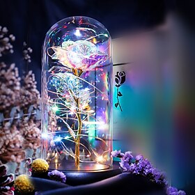 Artificial Flowers Rose Eternal Rose In Glass LED Dome Decor Valentines Day Gifts For Women Girlfriend Wife Mothers Day Wedding