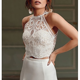 Beach Boho Wedding Dresses Separates Illusion Neck Sleeveless Separates Lace Bridal Tops Bridal Gowns With Appliques 2024