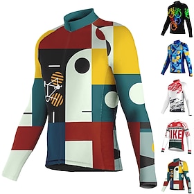 Men's Cycling Jersey Geometric Long Sleeve Bike Jersey Top with 3 Rear Pockets Mountain Bike MTB Road Bike Cycling Quick Dry Reflective Strips Back Pocket Mois