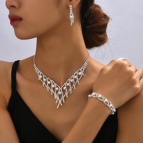 Bridal Jewelry Sets 1 set Imitation Pearl Imitation Diamond 1 Necklace 1 Bracelet Earrings Women's Elegant European Tassel Fringe Jewelry Set For Wedding Anniv