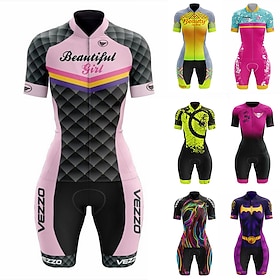 Per donna Tuta da triathlon Manica Corta Triathlon Estate Primavera Autunno RosaBianco Blu  Rosso  Nero Nero Grafico Bicicletta Ciclismo Fitness, cors