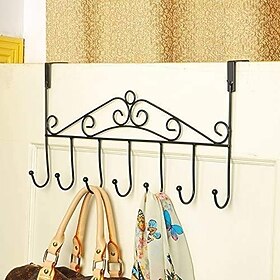 Over Door Hanger with 7 Hooks,Metal Over The Door Towel Hook,Decorative Overdoor Organizers,Hanging Storage Rack for Hat,Coats,Purses,Scarves,Clothes,Jackets,B