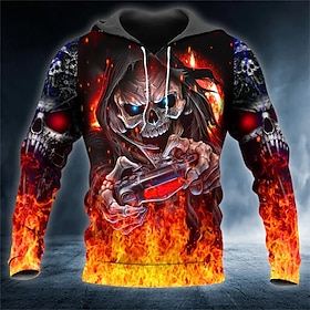 Herren Hoodie Sweatshirt Kapuze Orange Mit Kapuze Totenkopf Motiv Grafik-Drucke Flamme Bedruckt Täglich Sport 3D-Druck Strassenmode Designe