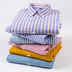 Men's Dress Shirt Oxford Shirt Yellow Blue Green Long Sleeve Striped Square Neck Spring Fall Wedding Outdoor Clothing Apparel Button-Down