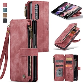 Phone Case For Samsung Galaxy Z Fold 5 Z Fold 4 Z Fold 3 Wallet Case Flip Zipper Full Body Protective Retro PU Leather