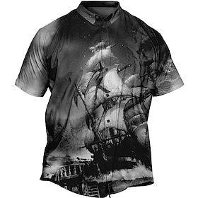 Men's Plus Size Summer Hawaiian Shirt Big and Tall Graphic Prints Turndown Print Short Sleeve Spring  Summer Tropical Fashion Hawaiian Outdoor Street Tops