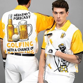 Men's Polo Shirt Golf Shirt Skull Letter Graphic Prints Beer Golf Turndown White Blue Green Gray Outdoor Street Short Sleeves Print Button-