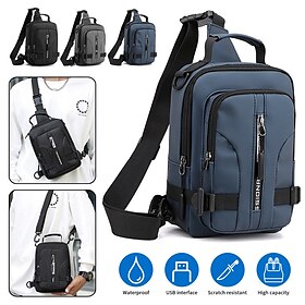 Men Anti Theft Chest Bag Shoulder Bags School Short Trip Messengers Bags Men's Nylon Sling Pack USB Charging Crossbody Backpack, Back to School Gift