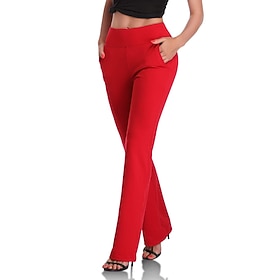 Women's Dress Pants Flared Pants Side Pockets Solid Color Full Length Red