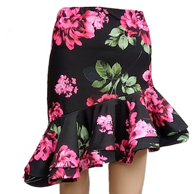Latin Dance Skirts Printing Ruching Women's Performance Training High Polyester