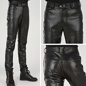 Men's Trousers Faux Leather Pants Casual Pants Pocket Straight Leg Plain Comfort Casual Daily Holiday Streetwear Stylish Black