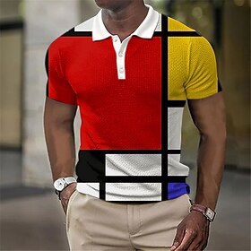 Men's Polo Shirt Golf Shirt Color Block Graphic Prints Geometry Turndown Yellow Red Royal Blue Blue Outdoor Street Short Sleeve Print Cloth