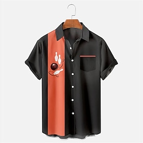 Men's Bowling Ball Shirt Bowling Shirt Button Up Shirt Short Sleeve Tropical Fashion Hawaiian Outdoor Beach Summer Spring Turndown Print Button-Down Blue Yello