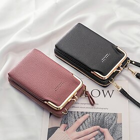 Women's Black Faux Leather Crossbody Bag with Gold Frame Clasp - Compact and Stylish Women's Phone Purse for Everyday Use