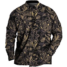 Voor heren Grote maten Overhemd Groot en klein Grafische prints Strijkijzer Knop Lange mouw Lente zomer Sport Modieus Streetwear Ontwerper Buiten Vakantie Tops