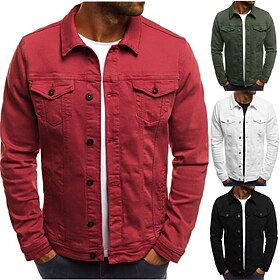 Men's Jacket Sport Coat Street Daily Windproof Pocket Spring Fall Solid Color Streetwear Casual Turndown Regular Regular Fit Black White Army Green Red Navy Bl