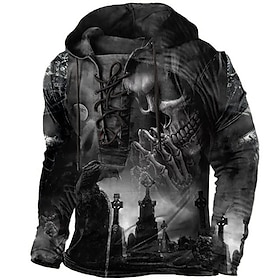 Hombre Sudadera Con Capucha Pull-over Negro Con Capucha Cráneos Estampados Calavera Estampado Acordonado Casual Diario Deportes Impresión 3