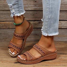 Women's Dark Brown Slip-On Comfort Sandals with Arch Support and Cutout Straps, Casual Orthopedic Slide Shoes for Walking, Travel, and Daily Wear