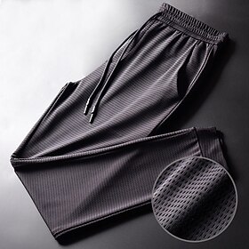 Men's Trousers Casual Pants Pocket Drawstring Elastic Waist Plain Breathable Quick Dry Ankle-Length Casual Daily Fashion Streetwear Black