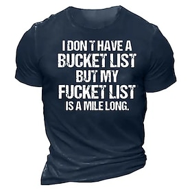 Men's Funny Graphic T-Shirt: 'Fucket List' Sarcastic Quote Tee Short Sleeve Humor Top