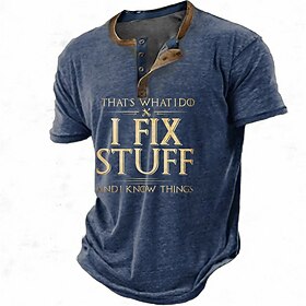 Men's Henley Shirt Tee Graphic Letter Henley Clothing Apparel 3D Print Outdoor Casual Short Sleeve Button-Down Print Fashion Designer Comfortable I Fix Stuff a