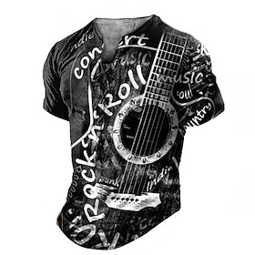 Halloween Men's Rock N Roll Guitar Graphic Shirt And 3D Red Summer Cotton Henley Tee Musical Instrument Clothing Apparel Print Daily Sports Short Sleeve Concer