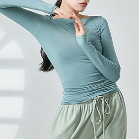 Activewear Top Ruching Pure Color Women's Performance Training Long Sleeve Polyester