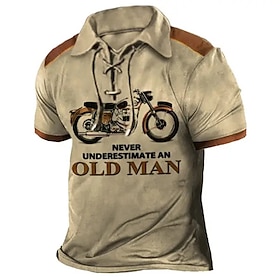 Men's Polo Shirt Golf Shirt Letter Graphic Prints Vintage Motorcycle Turndown Lake Blue Blue Brown Green Khaki Outdoor Street Long Sleeve P