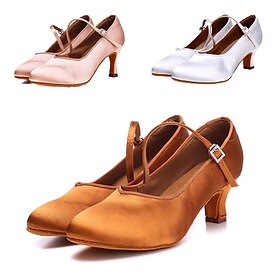 Women's Satin Dance Shoes with Adjustable Ankle Strap  Elegant Ballroom and Latin Dance Heels for Performances and Competitions