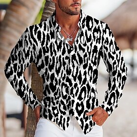 Men's Leopard Shirt Button Up Shirt Long Sleeve Tropical Fashion Designer Outdoor Casual Daily Fall Winter Turndown Print Button-Down White Yellow Blue Green