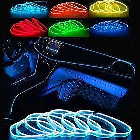 9.8ft 3m Car Light 12V LED Cold Lights Flexible EL Neon Wire Auto Lamps On Car Cold Light Strips Line Lnterior Decoration Strips Lamps Lights Flexible Neon