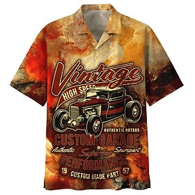 Men's Car Shirt Summer Hawaiian Shirt Aloha Shirt Short Sleeve Shirt Turndown Tropical Fashion Hawaiian Casual Hawaiian Holiday Black Yellow Red S M L