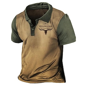 Herren Poloshirt Golfhemd Buchstabe Grafik-Drucke Vintage Umlegekragen Khaki Outdoor Strasse Kurze Ärmel Bedruckt Button-Down Bekleidung Sp