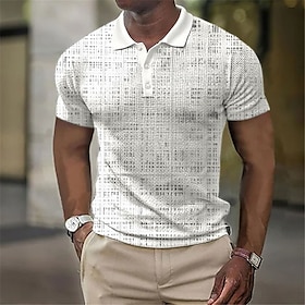 Men's Polo Shirt Golf Shirt Plaid Graphic Prints Turndown White Yellow Blue Gray Outdoor Street Short Sleeve Print Clothing Apparel Fashion