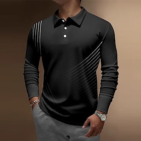 Men's Polo Shirt Golf Shirt Graphic Prints Geometry Turndown Black Outdoor Street Long Sleeve Print Button-Down Clothing Apparel Fashion St