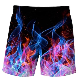 Men's Flame Swim Trunks Swim Shorts Board Shorts Mid Waist Hawaiian Boho Outdoor Holiday Going out Drawstring Pocket Elastic Waist Designer Clothing Apparel