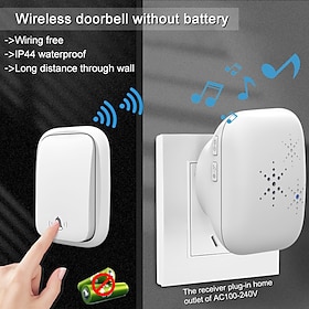 Self Powered Wireless Doorbell Waterproof No Battery Needed 38 Ringtones Plug-in Ding Dong Door Bell High Volume Nursing Bell