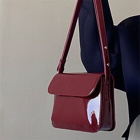 Women's Crossbody Bag Patent Leather PU Leather Office Daily Waterproof Breathable Durable Solid Color Black Red