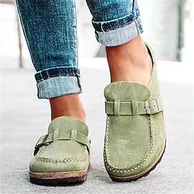 Women's Mules Plus Size Barefoot shoes Outdoor Daily Solid Color Summer Flat Heel Round Toe Casual Minimalism Faux Leather Loafer Black Purple Brown