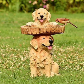 Bird Baths for Outdoors, Polyresin Animal Shape Bird Bath with Brown Pedestal, Handmade Wild Bird Feeder and Bird Bath Bowl, Garden Statue and Figurine for Out