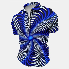 Men's Polo Shirt Zip Polo Golf Shirt Optical Illusion Gradient Graphic Prints Geometry Turndown White Yellow Red Royal Blue Blue Outdoor St