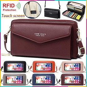 RFID Women Touch Screen Phone Bag Multifunction Purse Card Holder Phone Pocket Small Crossbody  for Ladies