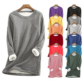 Women's Casual Dress Sweatshirt Dress Winter Dress Mini Dress Sherpa Fleece Lined Warm Home Daily Basic Casual Crew Neck Long Sleeve Regular Fit Wine Red Black