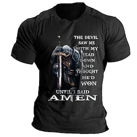 Men's T shirt Tee Graphic Tee Faith Cotton Blend T Shirts Letter Templars Prints Crew Neck Black Blue Army Green Gray Casual Daily Short Sleeve Print Clothing