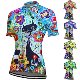Women's Cycling Jersey Graphic Short Sleeve Bike Jersey Top with 3 Rear Pockets Mountain Bike MTB Road Bike Cycling Quick Dry Reflective Strips Back Pocket Moi