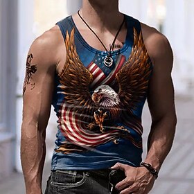 Bald Eagle Tank Top Mens 3D Shirt For Independence Day  Blue Summer Cotton  Men'S Vest Sleeveless Graphic Animals Crew Neck Clothing Apparel 3D Print Daily Spo