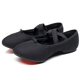 Women's Black Canvas Dance Shoes  Lightweight, Flexible Ballet Flats with Cross-Strap Design for Jazz, Ballet, and Dance Classes